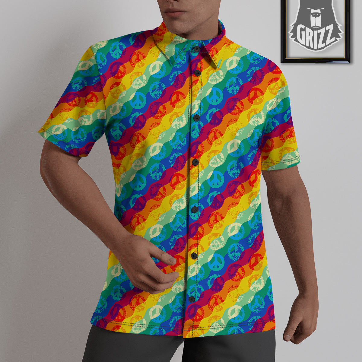 Abstract Rainbow Peace Signs And LGBT Print Pattern Untucked Shirts-grizzshop