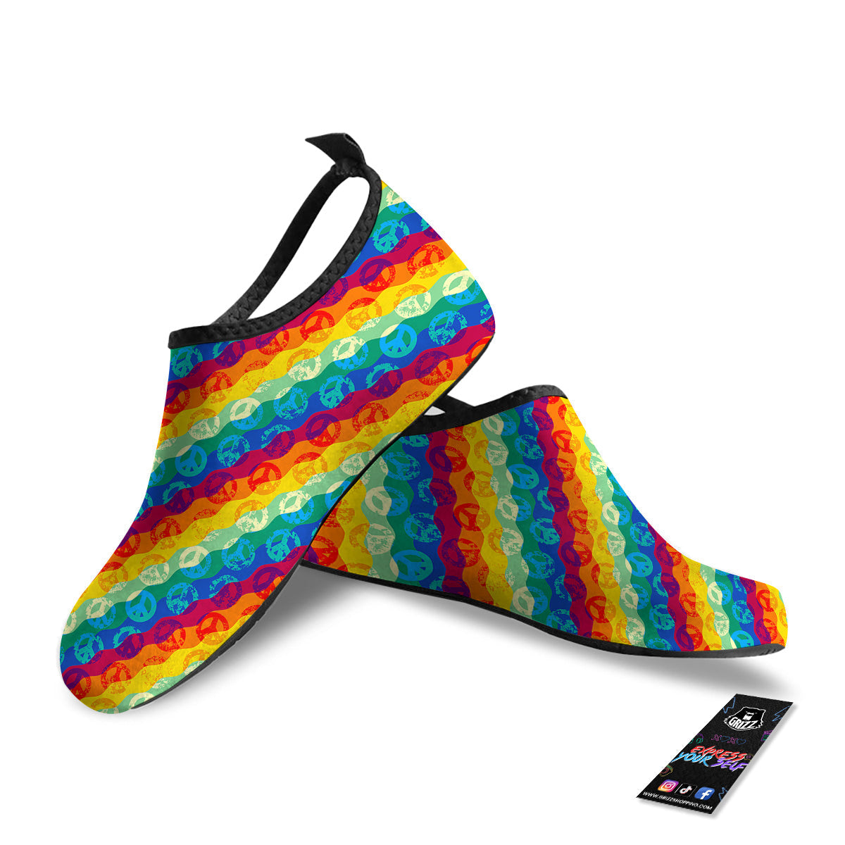 Abstract Rainbow Peace Signs And LGBT Print Pattern Water Shoes-grizzshop