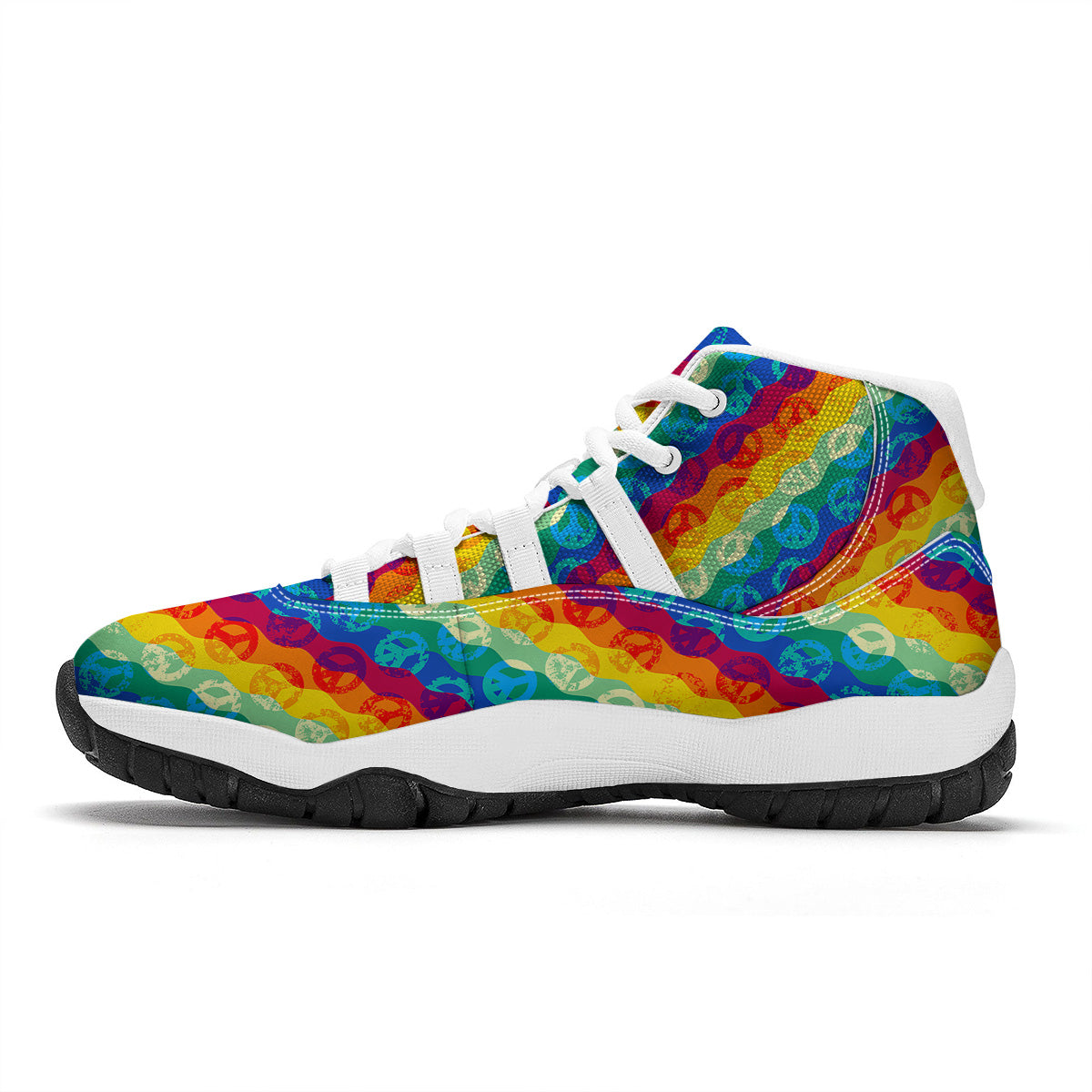 Abstract Rainbow Peace Signs And LGBT Print Pattern White Bball Shoes-grizzshop