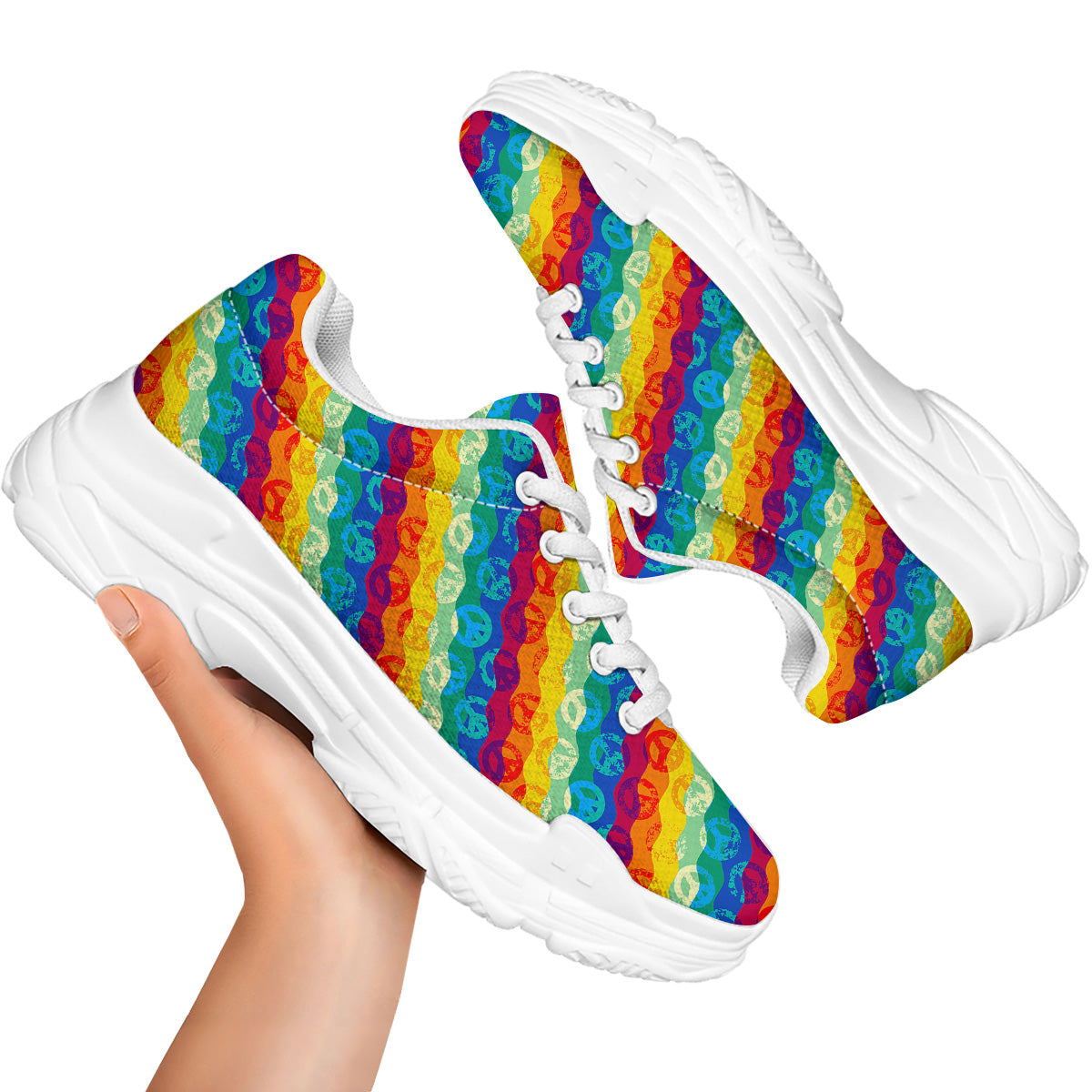 Abstract Rainbow Peace Signs And LGBT Print Pattern White Chunky Shoes-grizzshop