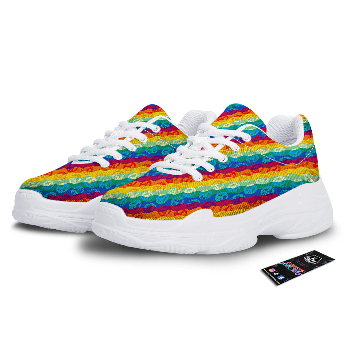 Abstract Rainbow Peace Signs And LGBT Print Pattern White Chunky Shoes-grizzshop