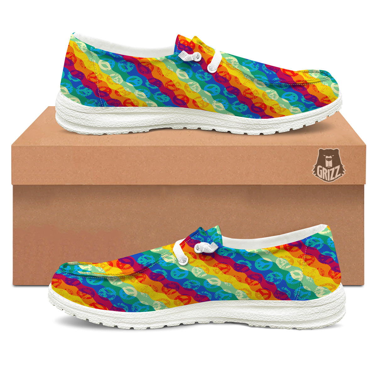 Abstract Rainbow Peace Signs And LGBT Print Pattern White Loafers-grizzshop