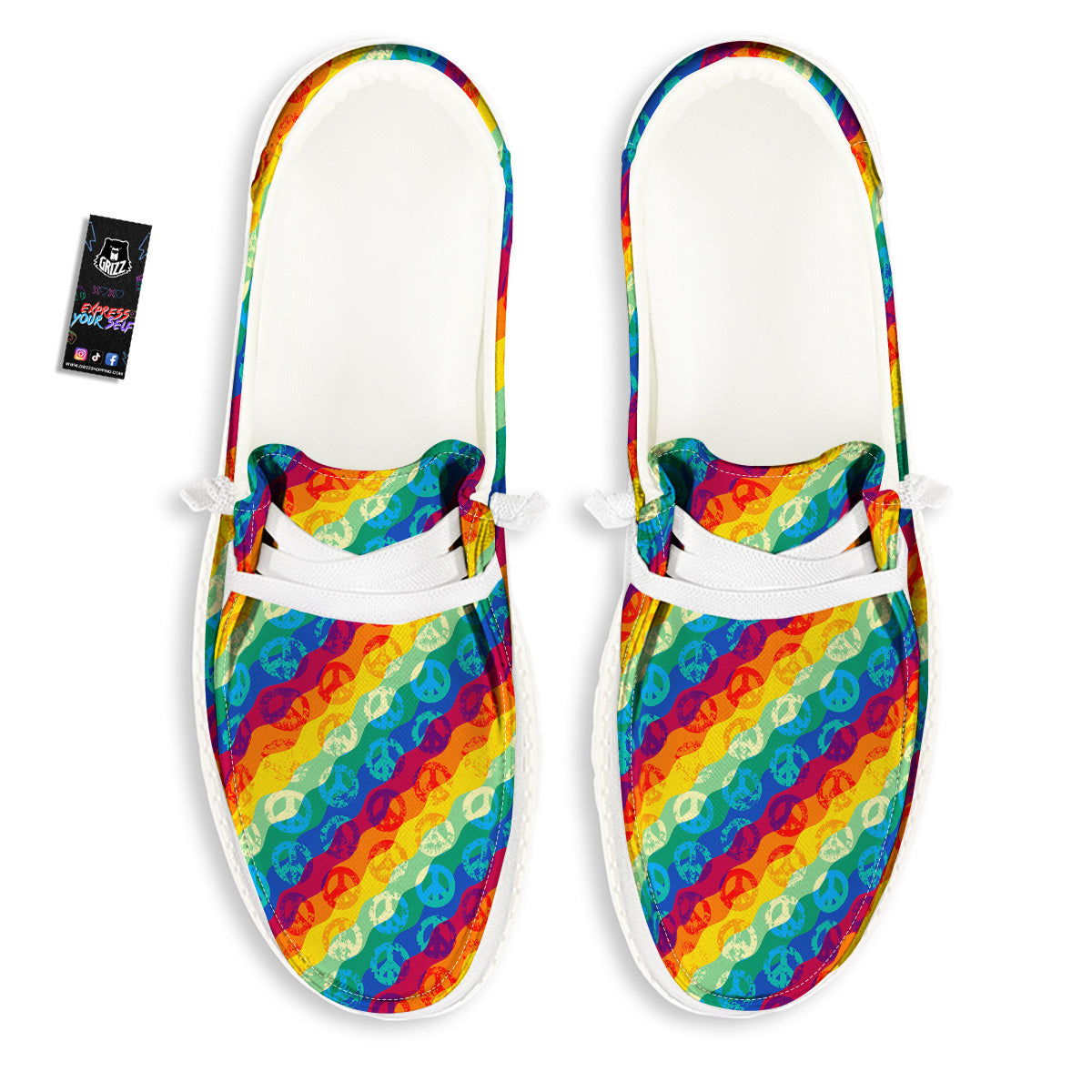 Abstract Rainbow Peace Signs And LGBT Print Pattern White Loafers-grizzshop