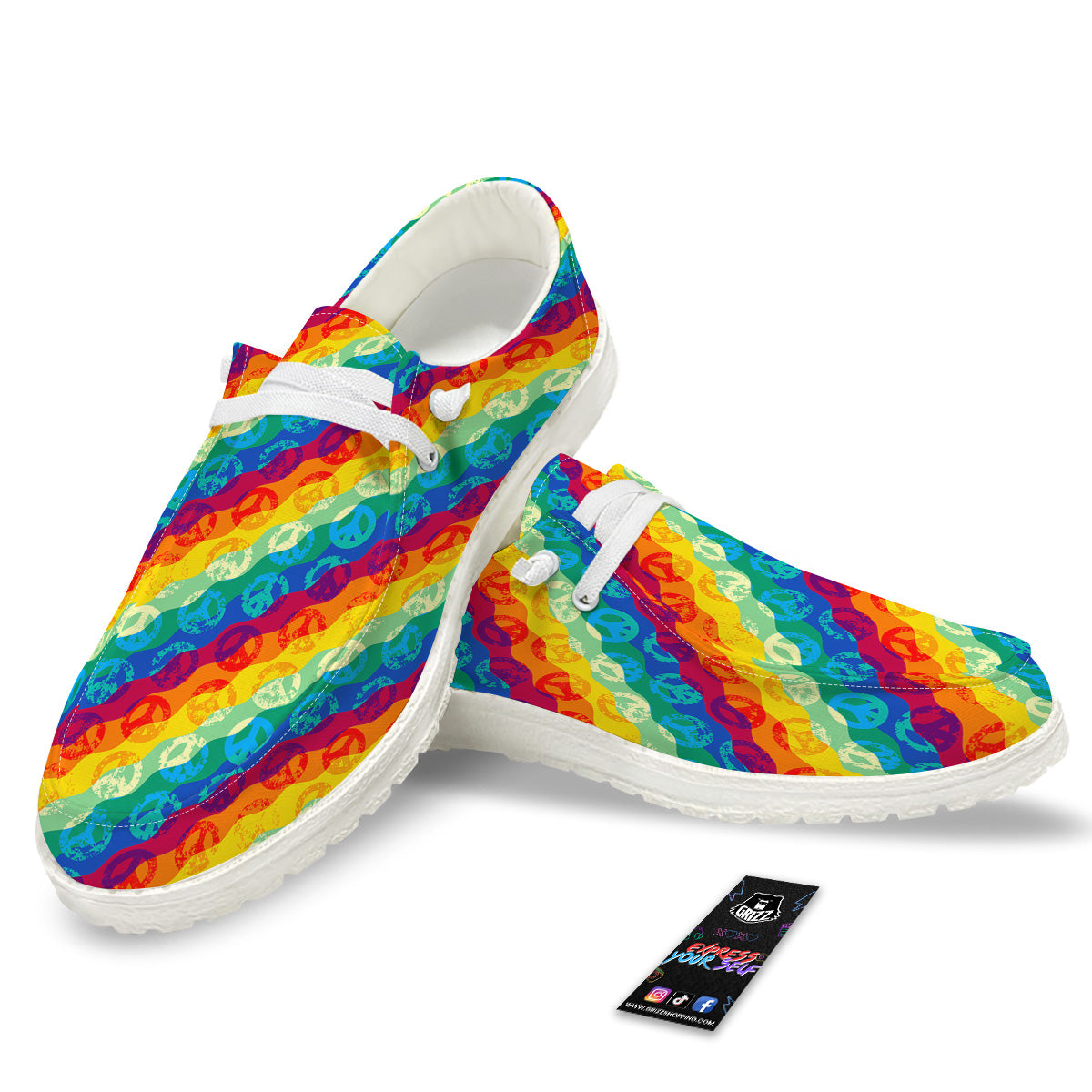 Abstract Rainbow Peace Signs And LGBT Print Pattern White Loafers-grizzshop