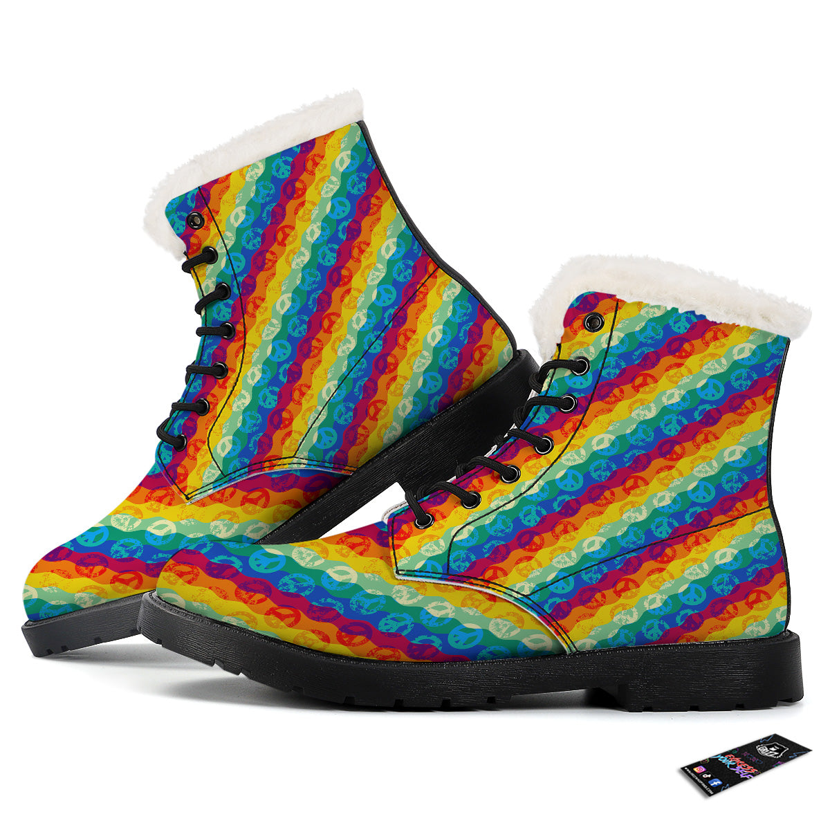 Abstract Rainbow Peace Signs And LGBT Print Pattern Winter Boots-grizzshop