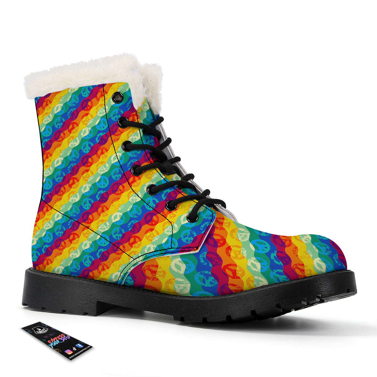 Abstract Rainbow Peace Signs And LGBT Print Pattern Winter Boots-grizzshop