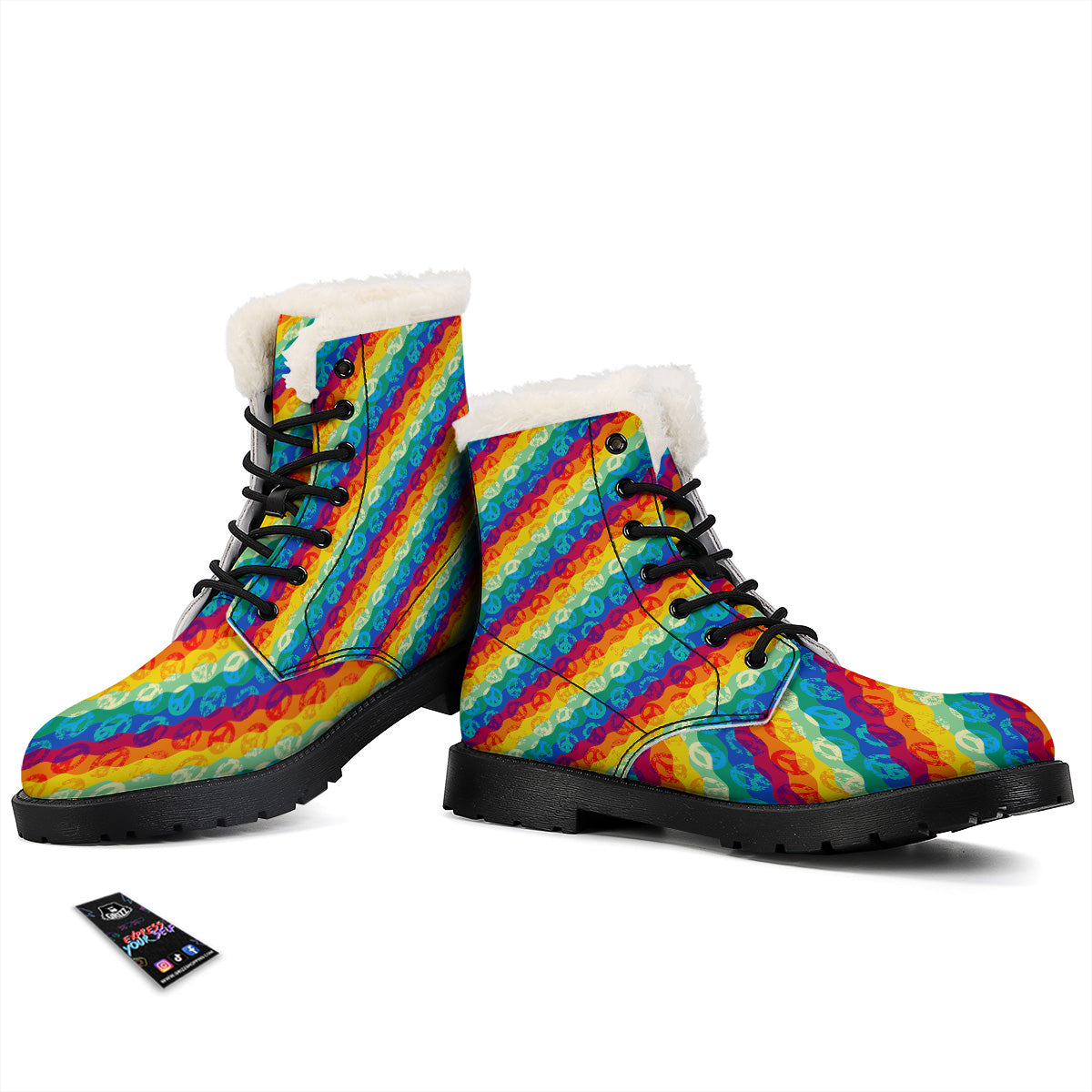 Abstract Rainbow Peace Signs And LGBT Print Pattern Winter Boots-grizzshop