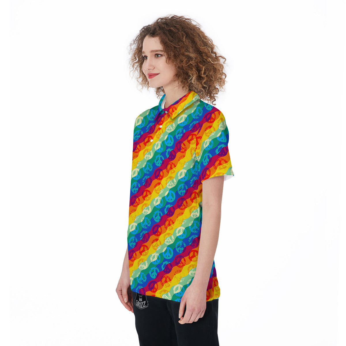 Abstract Rainbow Peace Signs And LGBT Print Pattern Women's Golf Shirts-grizzshop