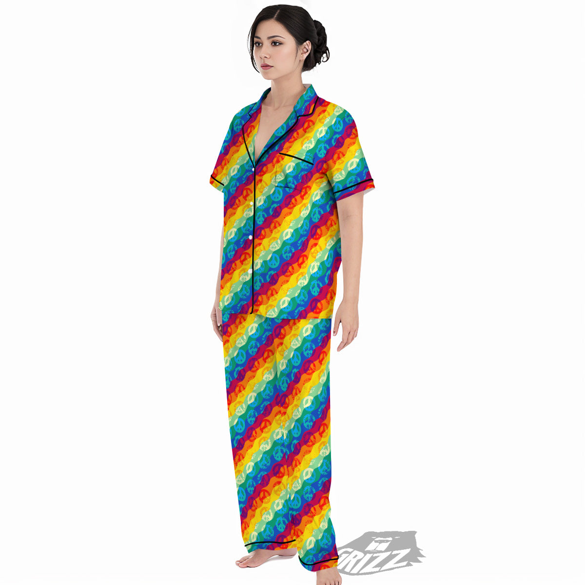 Abstract Rainbow Peace Signs And LGBT Print Pattern Women's Pajamas Set-grizzshop