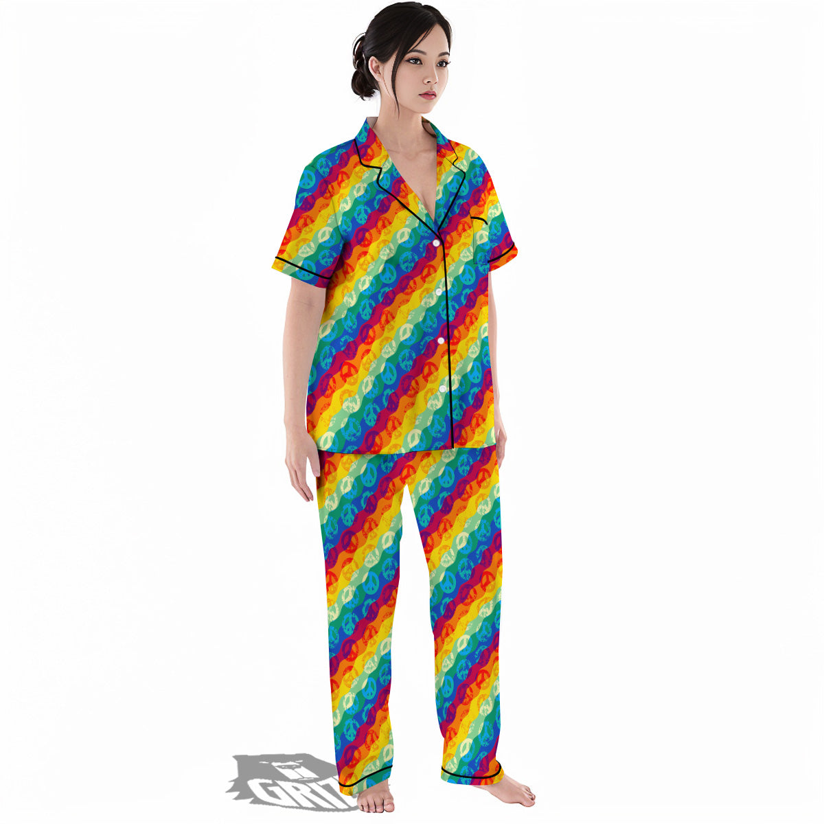 Abstract Rainbow Peace Signs And LGBT Print Pattern Women's Pajamas Set-grizzshop