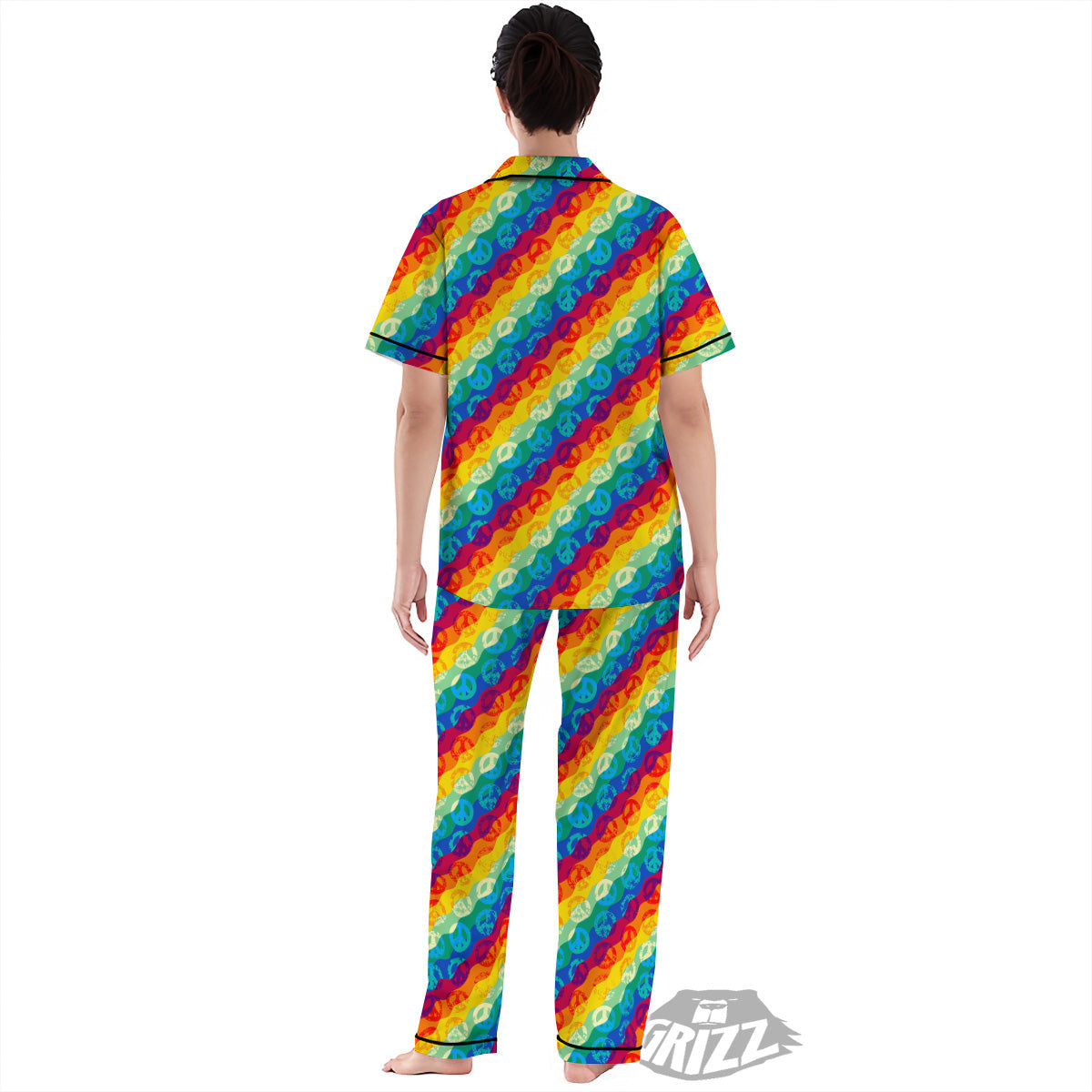 Abstract Rainbow Peace Signs And LGBT Print Pattern Women's Pajamas Set-grizzshop