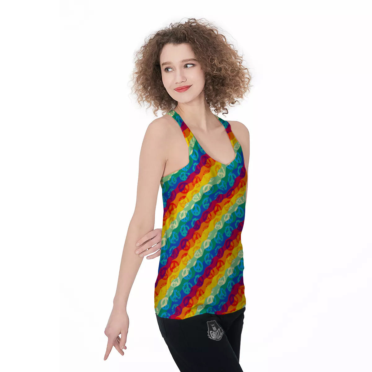 Abstract Rainbow Peace Signs And LGBT Print Pattern Women's Racerback Tank Top-grizzshop