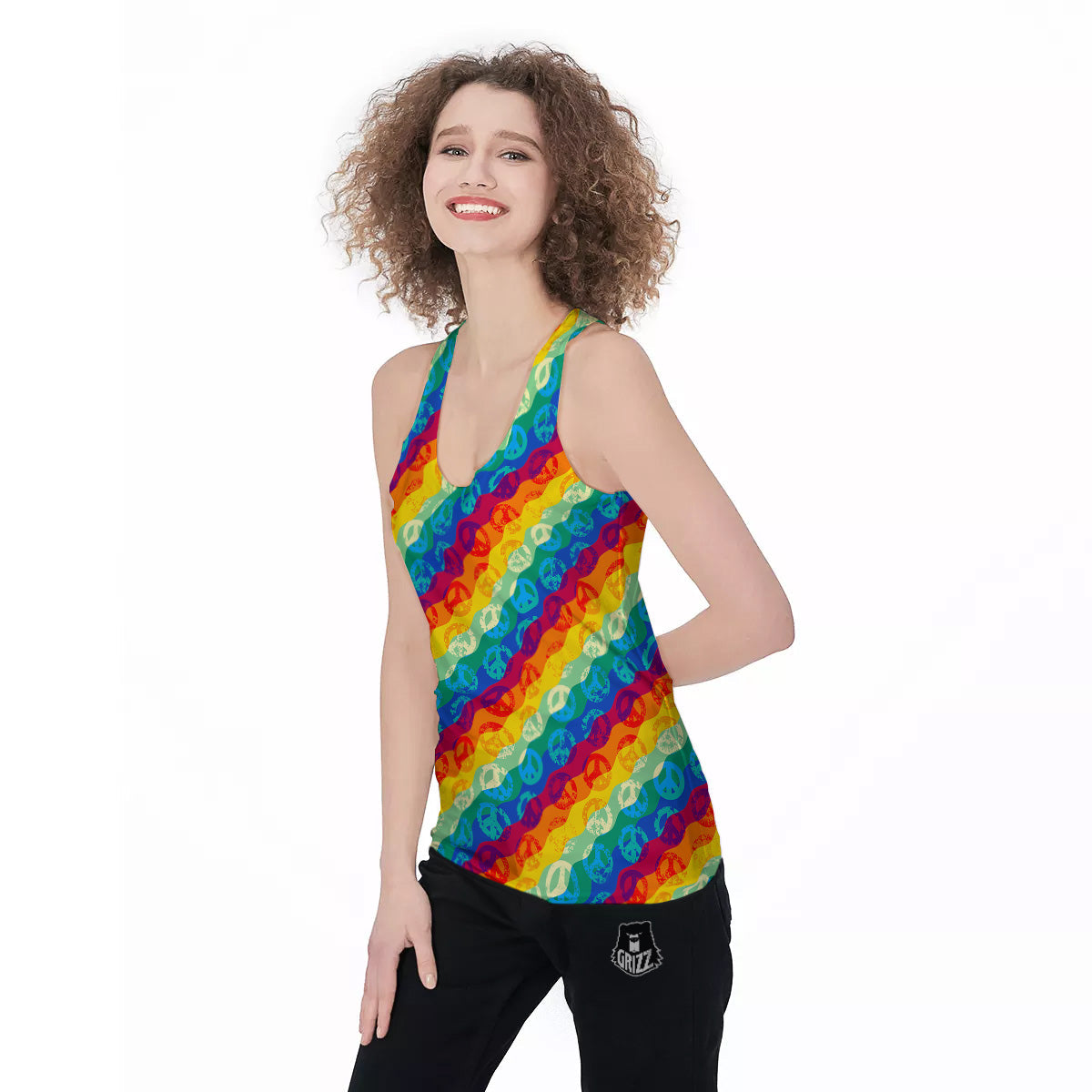 Abstract Rainbow Peace Signs And LGBT Print Pattern Women's Racerback Tank Top-grizzshop