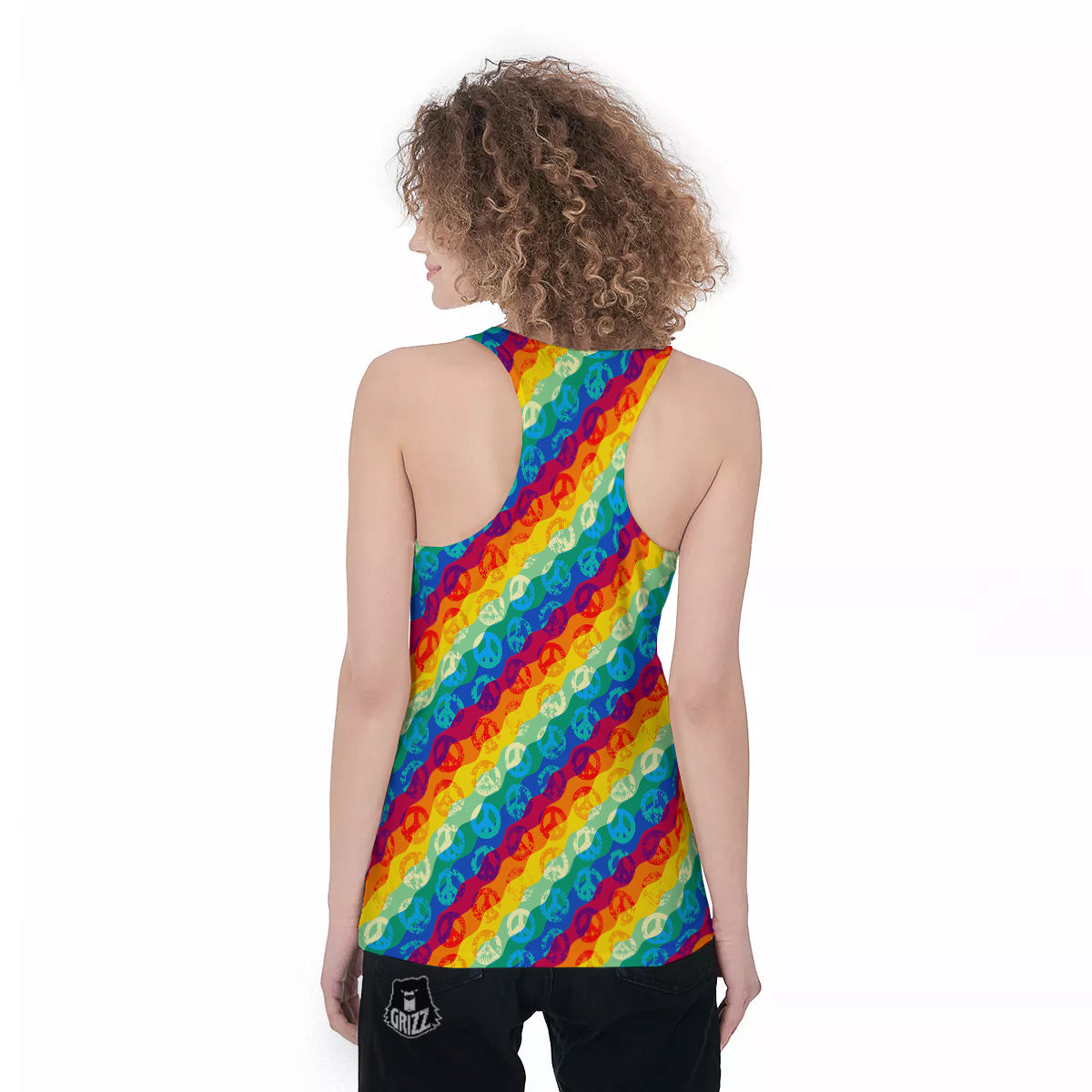 Abstract Rainbow Peace Signs And LGBT Print Pattern Women's Racerback Tank Top-grizzshop