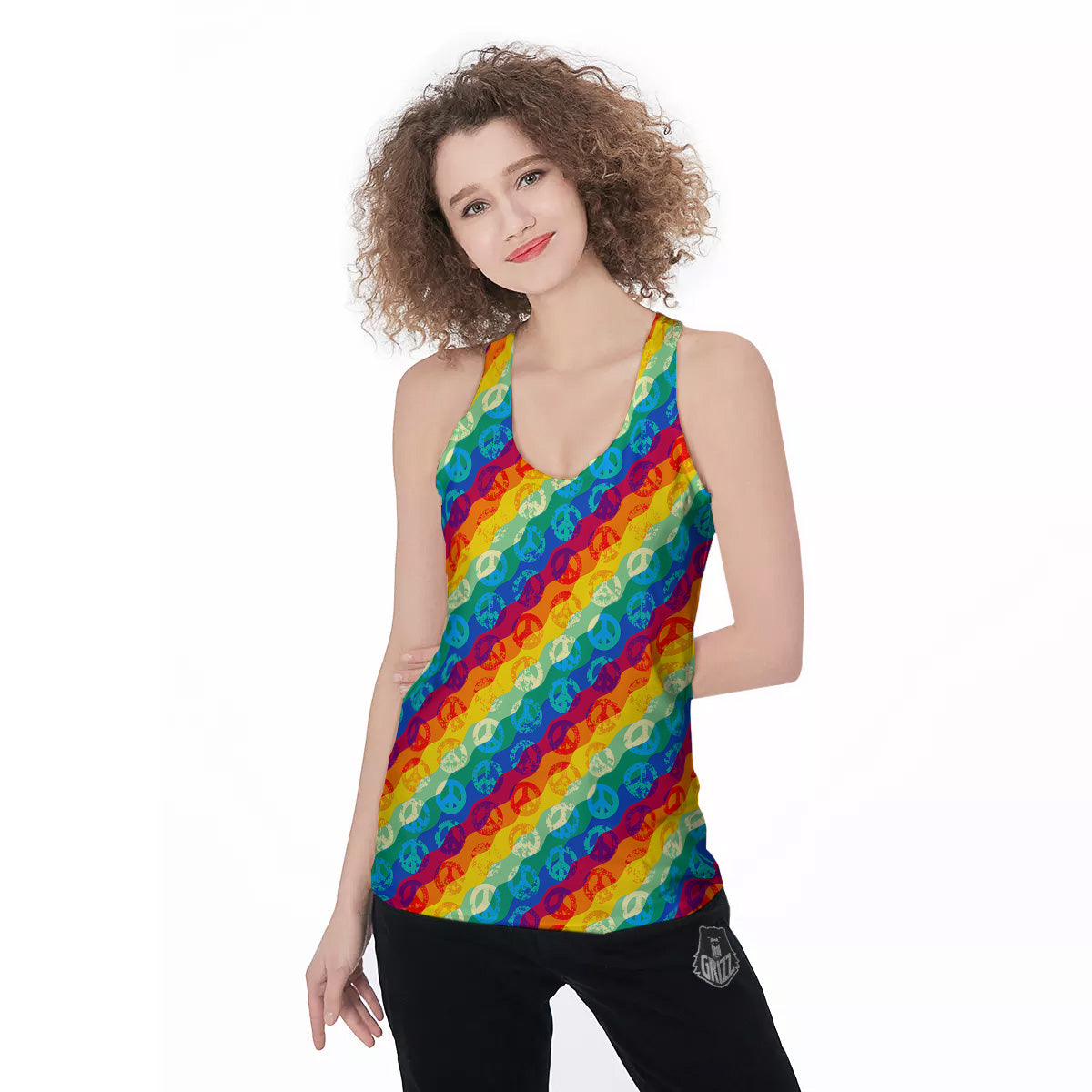 Abstract Rainbow Peace Signs And LGBT Print Pattern Women's Racerback Tank Top-grizzshop