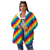 Abstract Rainbow Peace Signs And LGBT Print Pattern Women's Sherpa Jacket-grizzshop