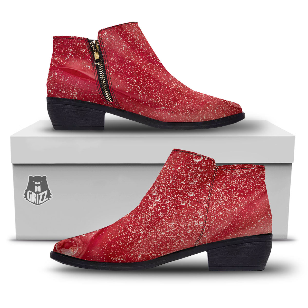 Abstract Red Liquid Ankle Boots-grizzshop