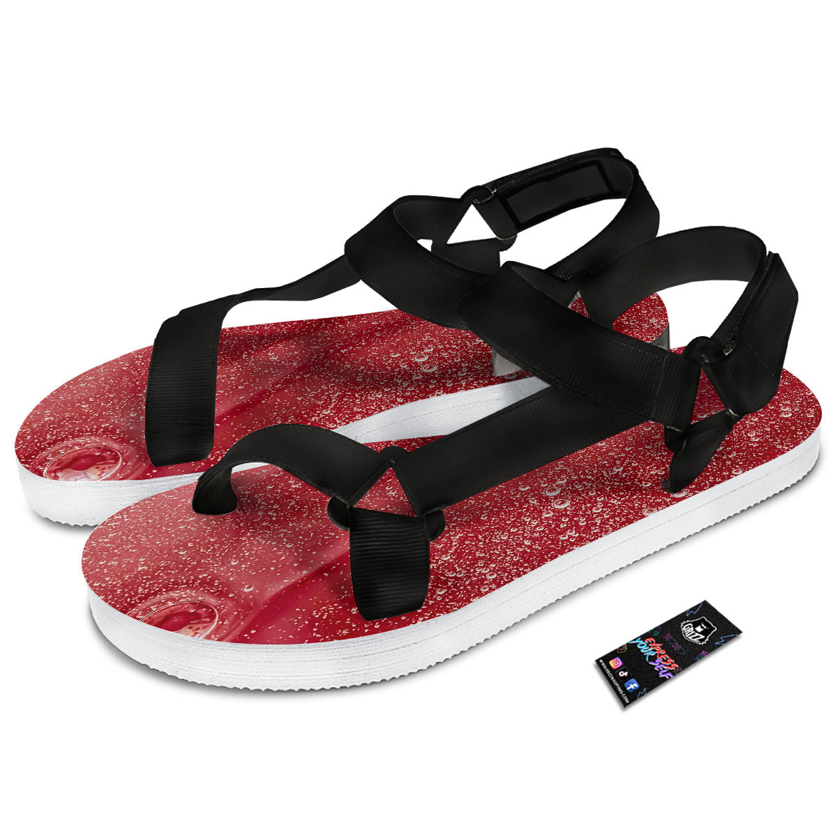 Abstract Red Liquid Black Open Toe Sandals-grizzshop