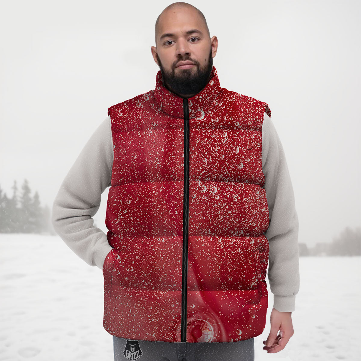 Abstract Red Liquid Down Vest-grizzshop