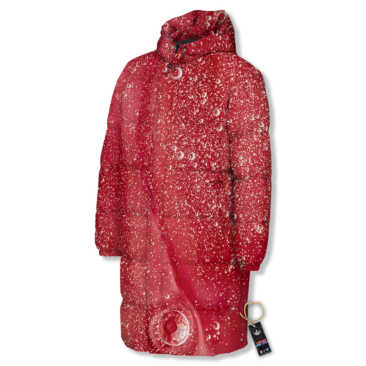 Abstract Red Liquid Long Down Jacket-grizzshop
