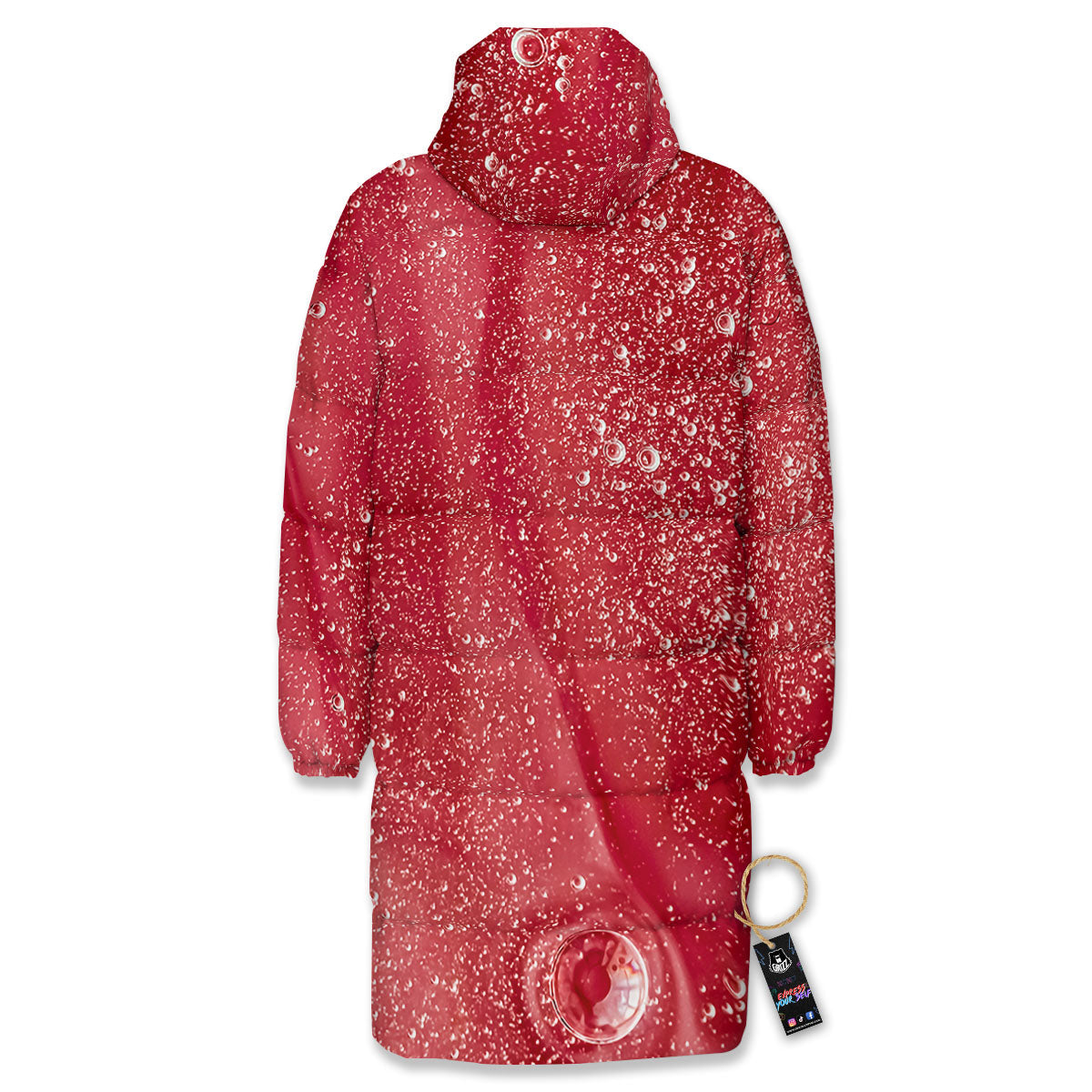 Abstract Red Liquid Long Down Jacket-grizzshop