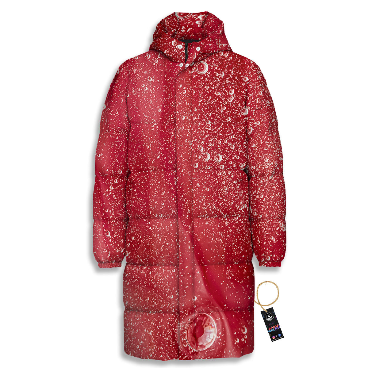 Abstract Red Liquid Long Down Jacket-grizzshop