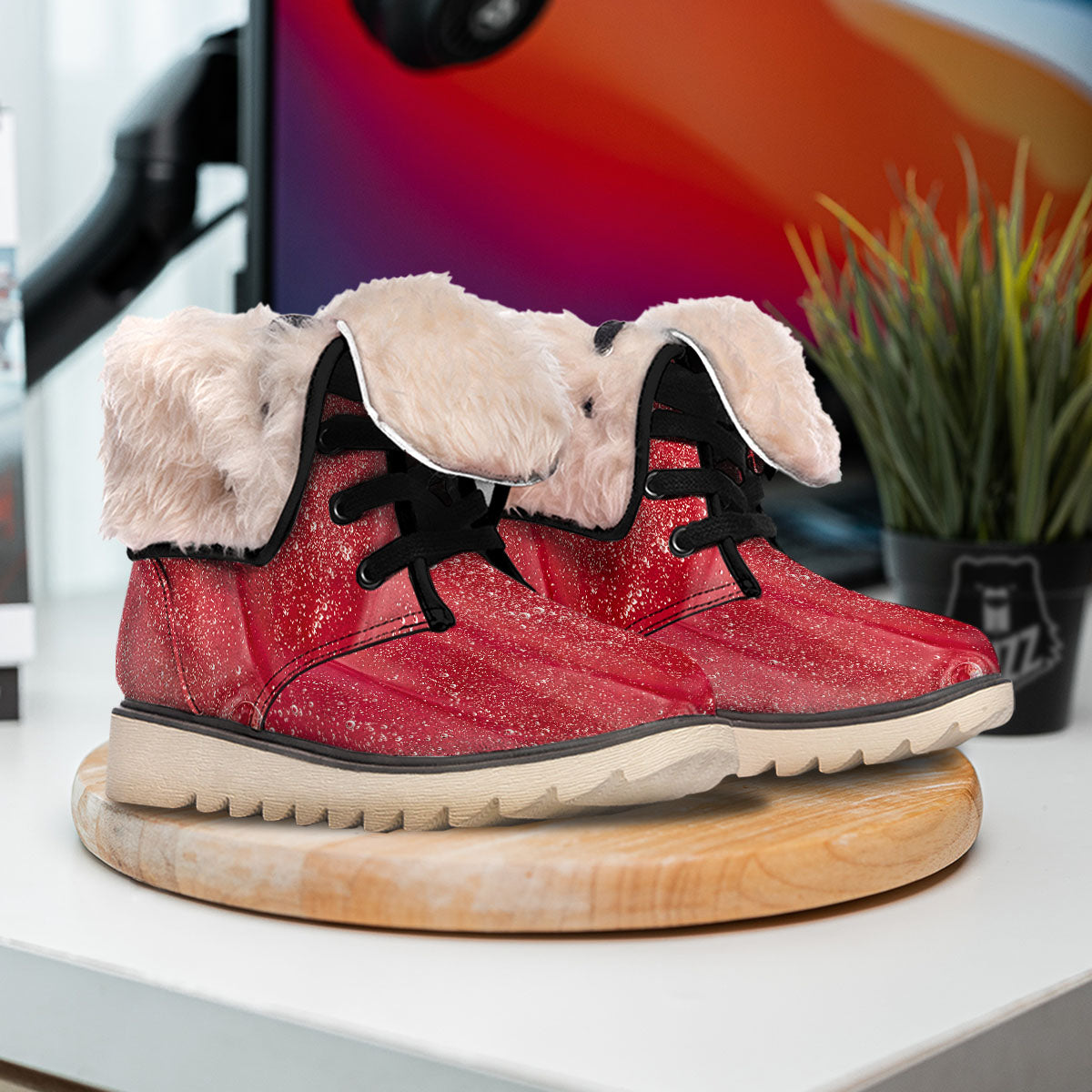 Abstract Red Liquid Snow Boots-grizzshop