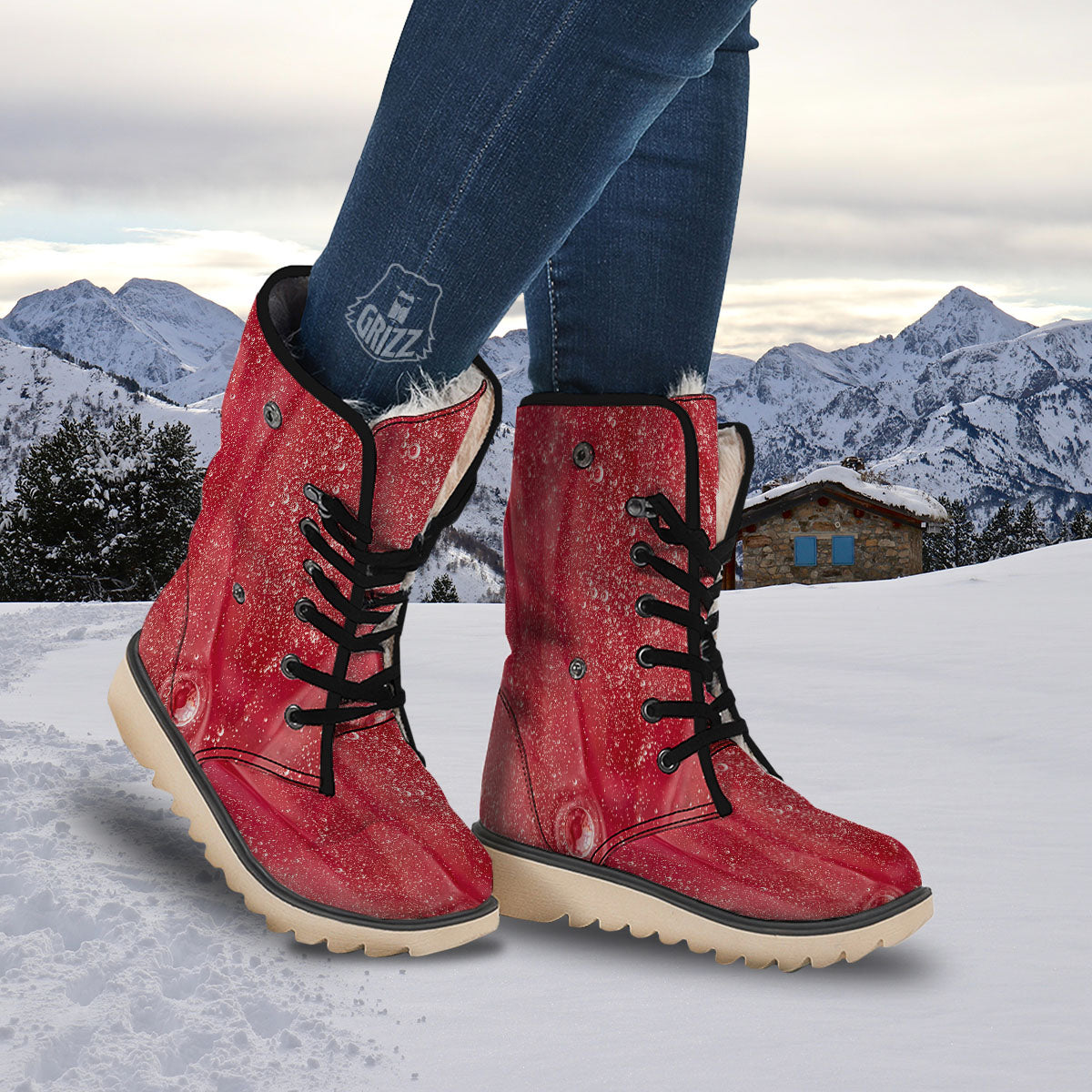 Abstract Red Liquid Snow Boots-grizzshop