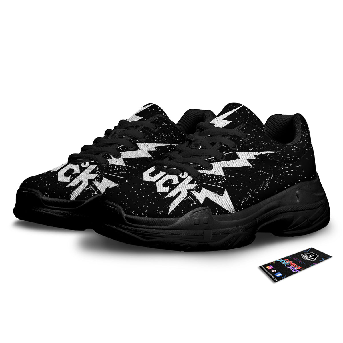 Abstract Rock Grunge Monochrome Print Black Chunky Shoes-grizzshop