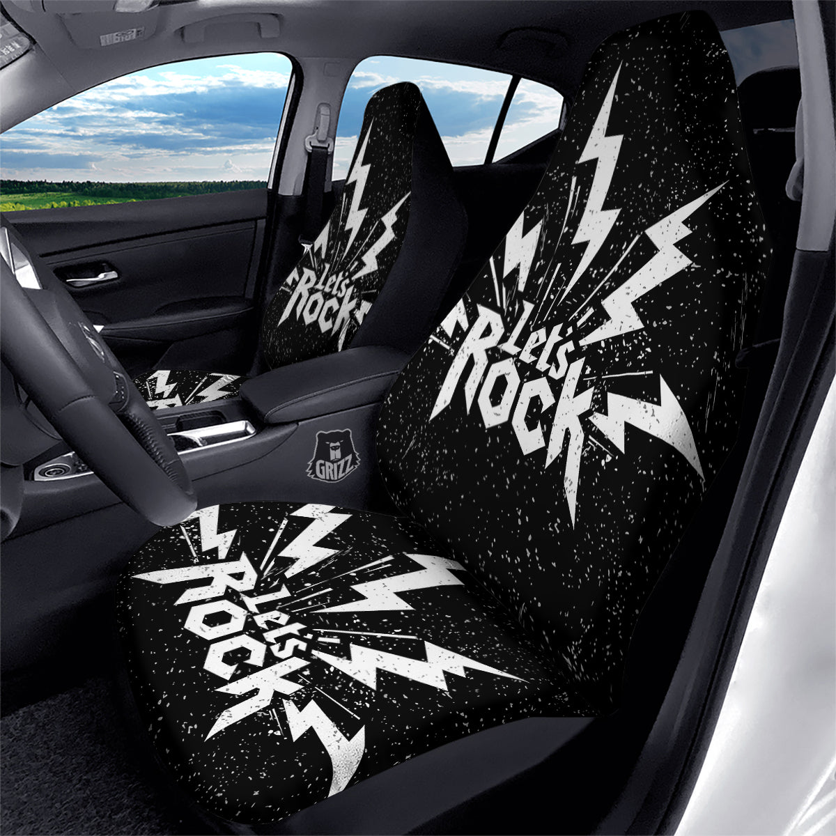 Abstract Rock Grunge Monochrome Print Car Seat Covers-grizzshop