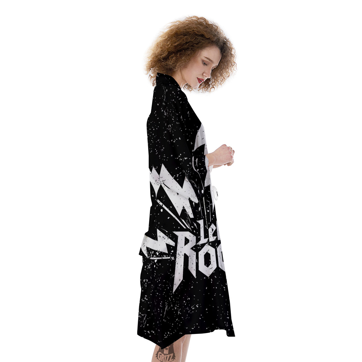 Abstract Rock Grunge Monochrome Print Kimono-grizzshop