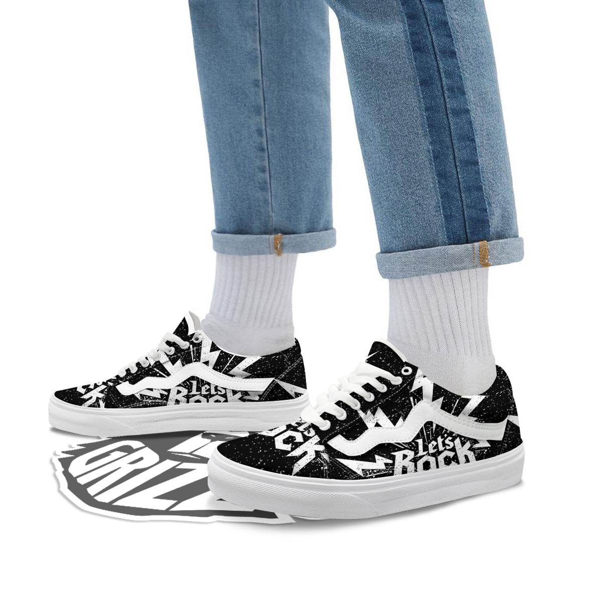 Abstract Rock Grunge Monochrome Print Skate Shoes-grizzshop