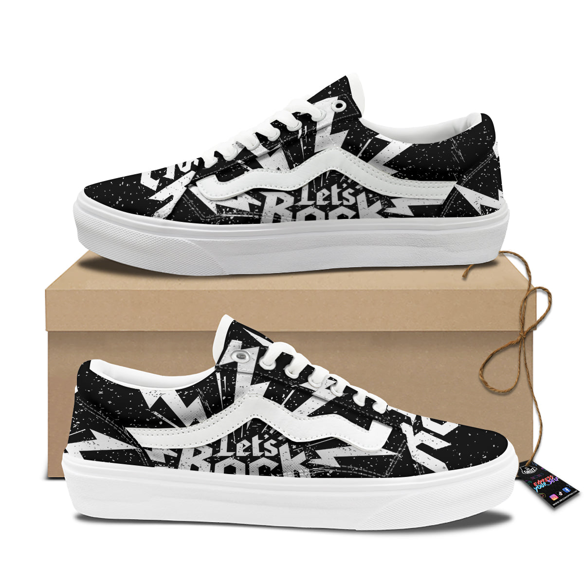 Abstract Rock Grunge Monochrome Print Skate Shoes-grizzshop