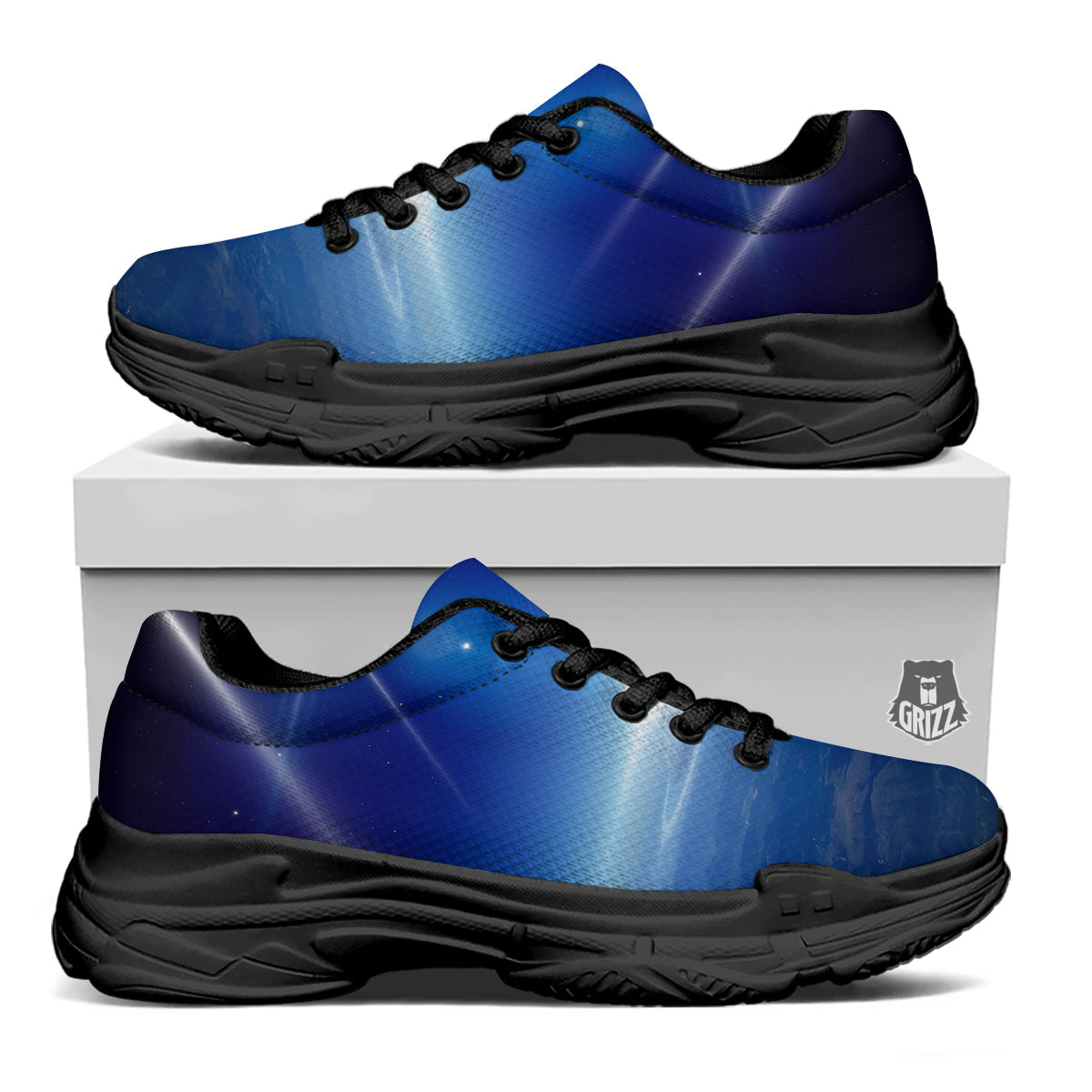Abstract Sci Fi On Earth Print Black Chunky Shoes-grizzshop