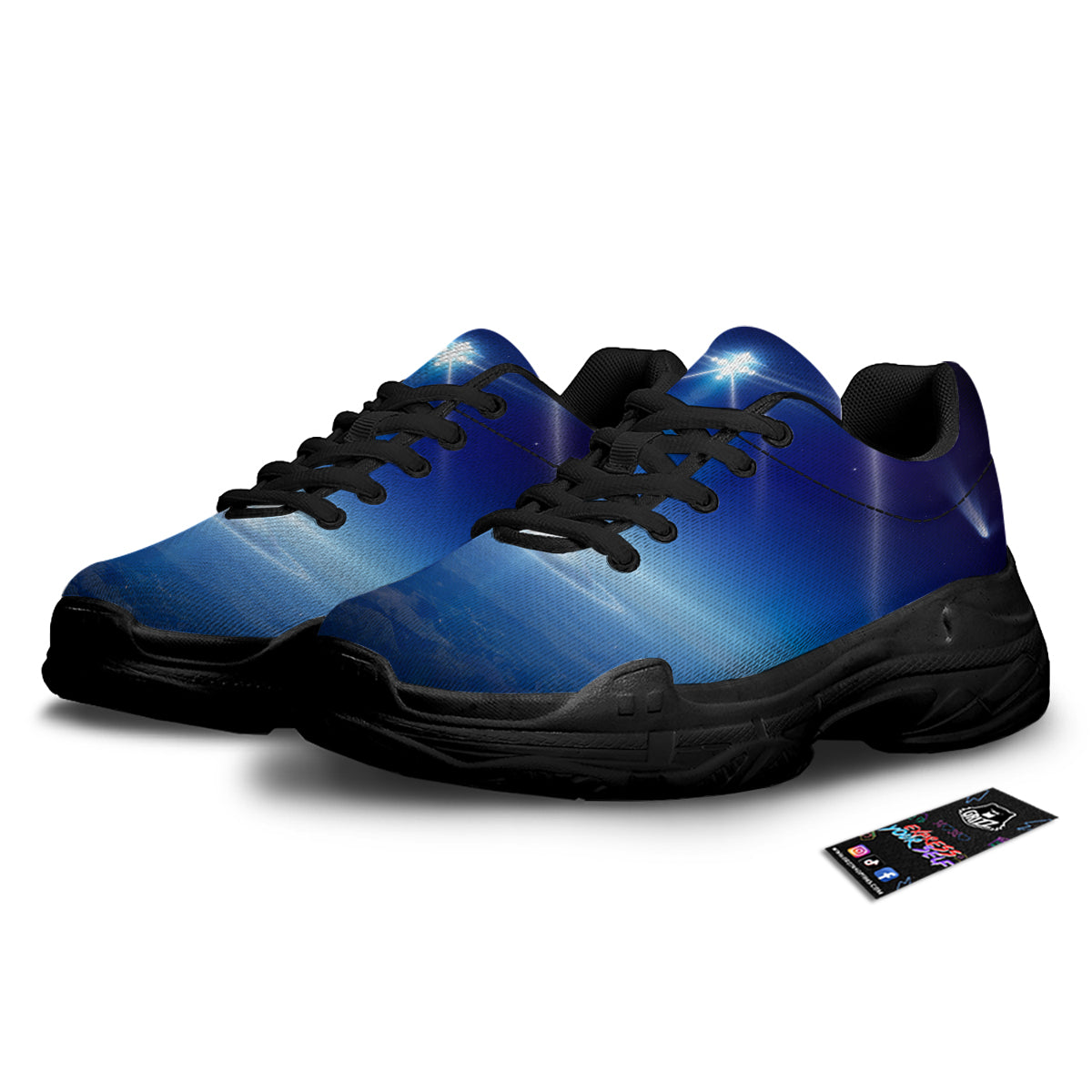 Abstract Sci Fi On Earth Print Black Chunky Shoes-grizzshop