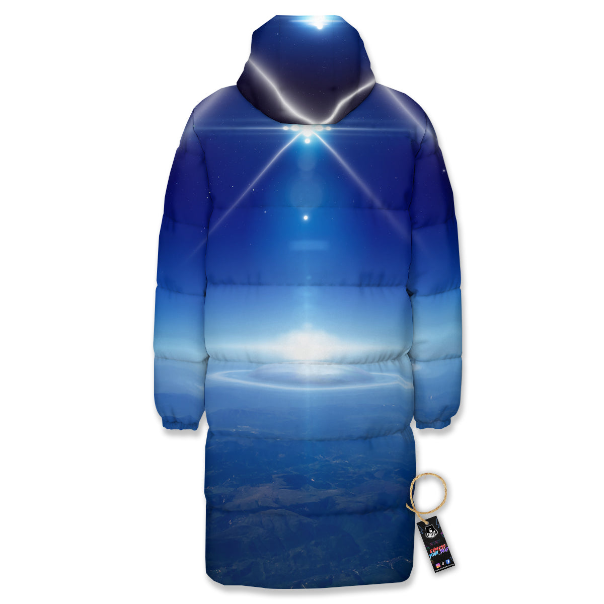 Abstract Sci Fi On Earth Print Long Down Jacket-grizzshop