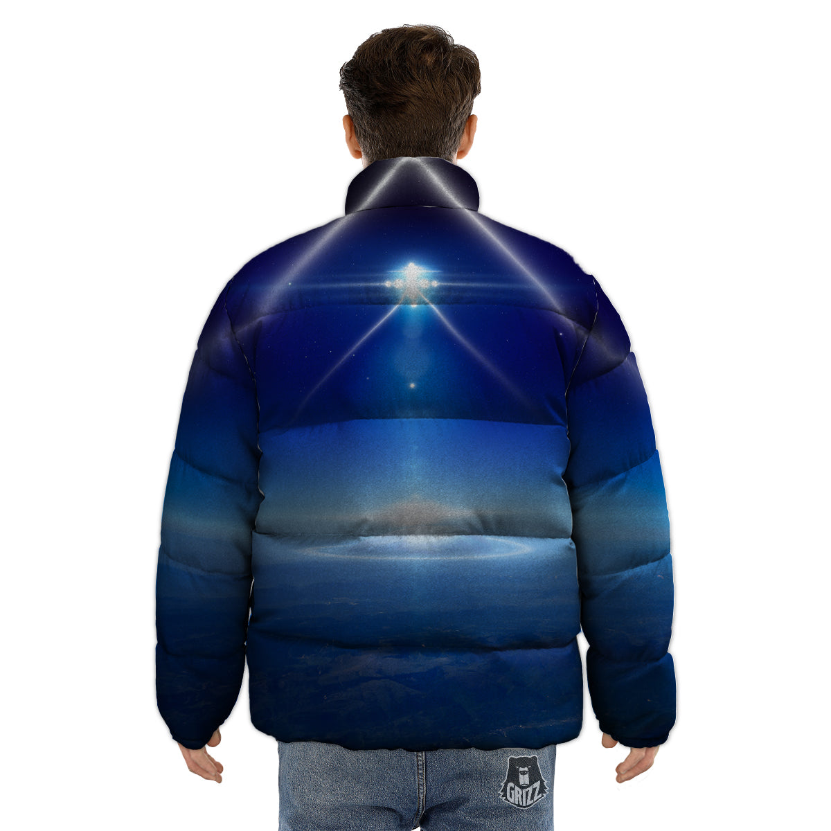 Abstract Sci Fi On Earth Print Puffer Jacket-grizzshop