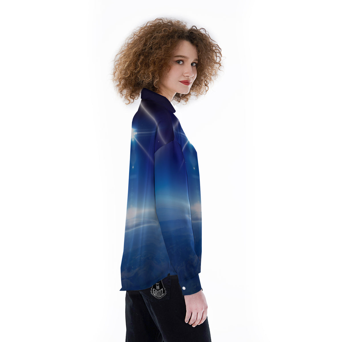 Abstract Sci Fi On Earth Print Women's Long Sleeve Shirts-grizzshop