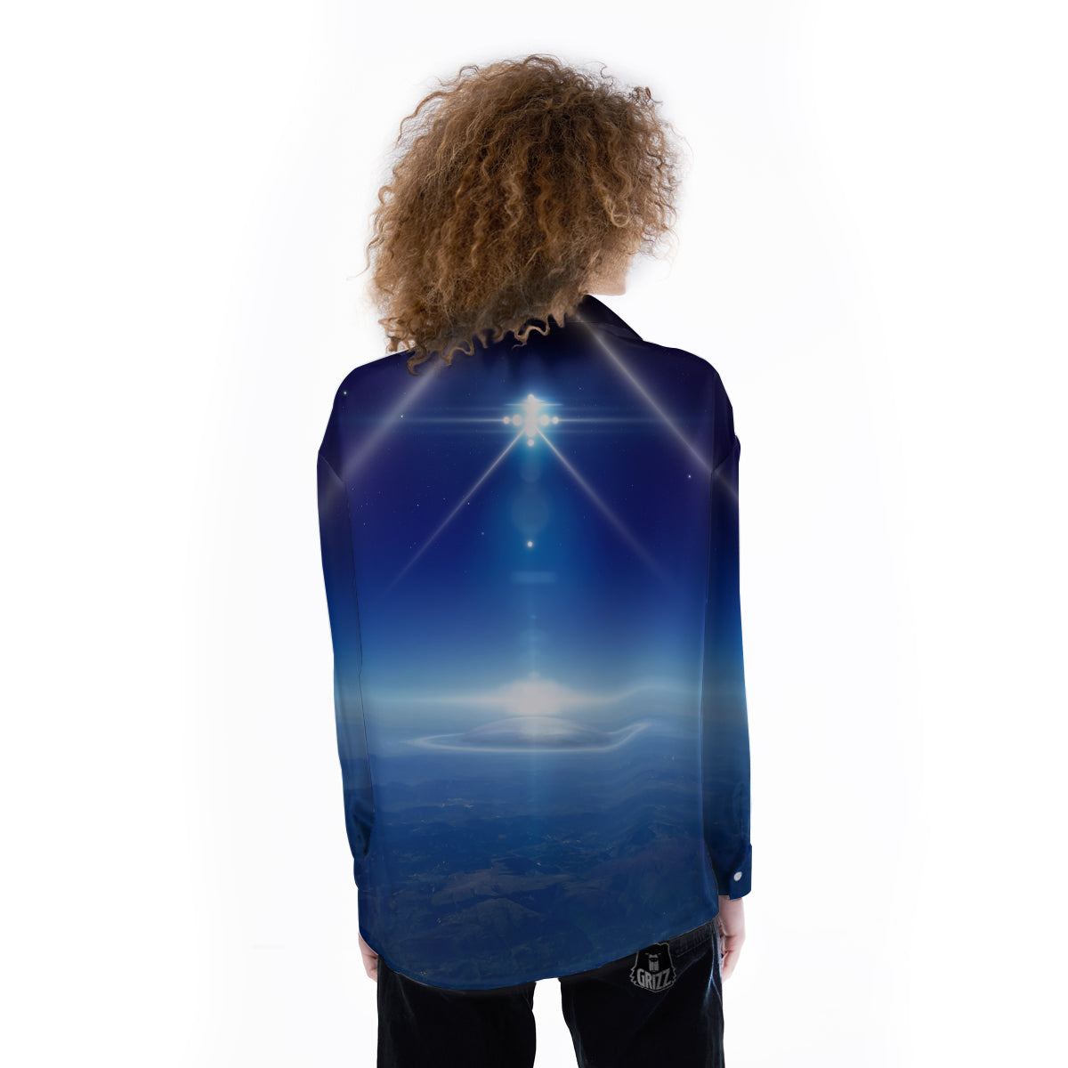Abstract Sci Fi On Earth Print Women's Long Sleeve Shirts-grizzshop