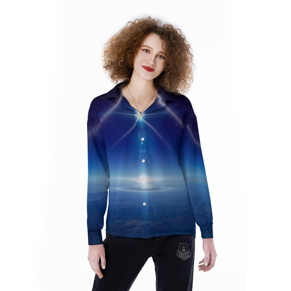 Abstract Sci Fi On Earth Print Women's Long Sleeve Shirts-grizzshop