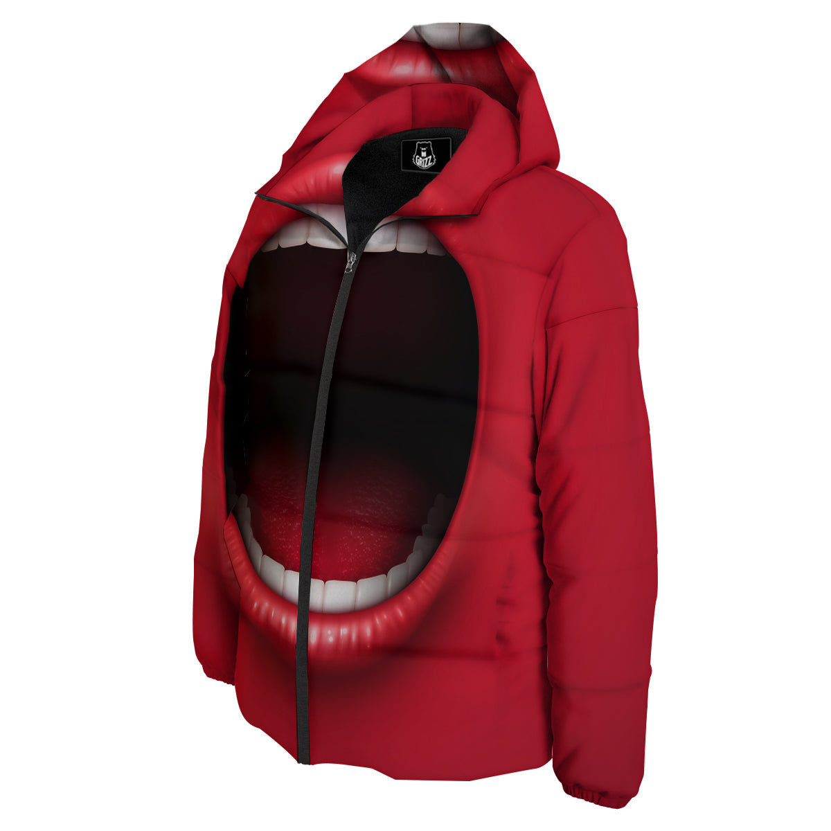 Abstract Scream Red Mouth Print Down Jacket-grizzshop
