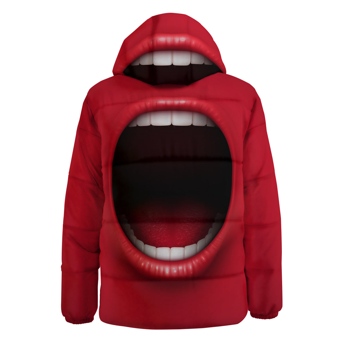 Abstract Scream Red Mouth Print Down Jacket-grizzshop