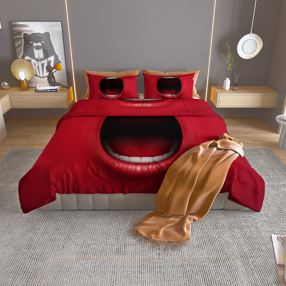 Abstract Scream Red Mouth Print Duvet Cover Bedding Set