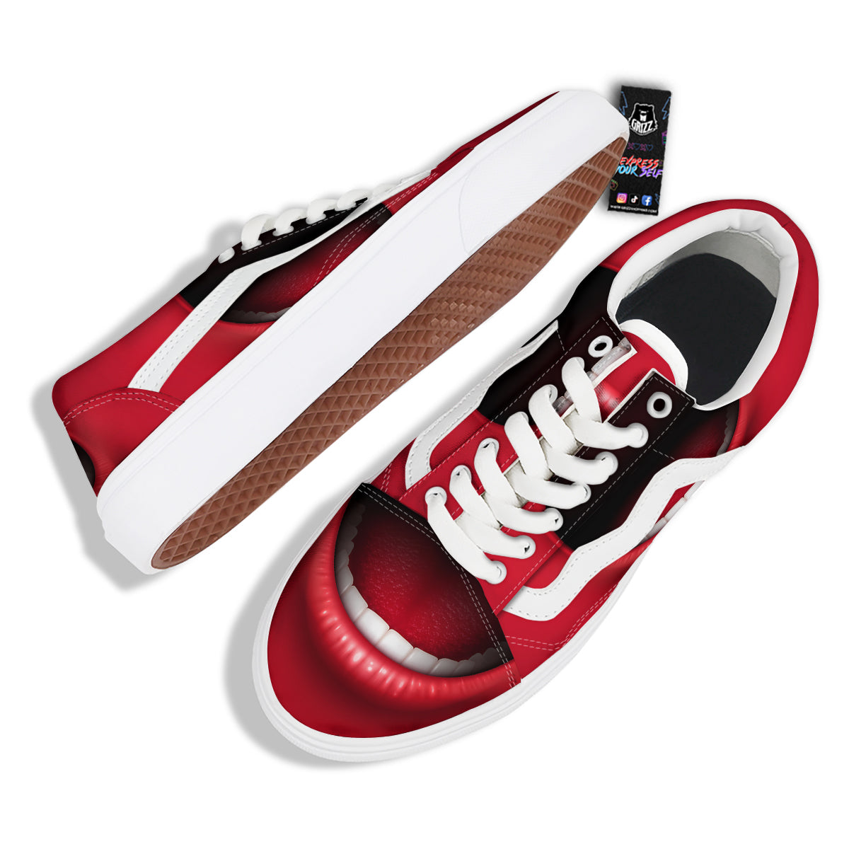 Abstract Scream Red Mouth Print Skate Shoes-grizzshop