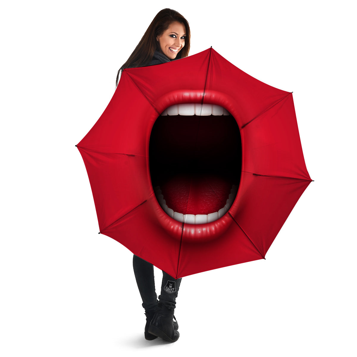 Abstract Scream Red Mouth Print Umbrella-grizzshop
