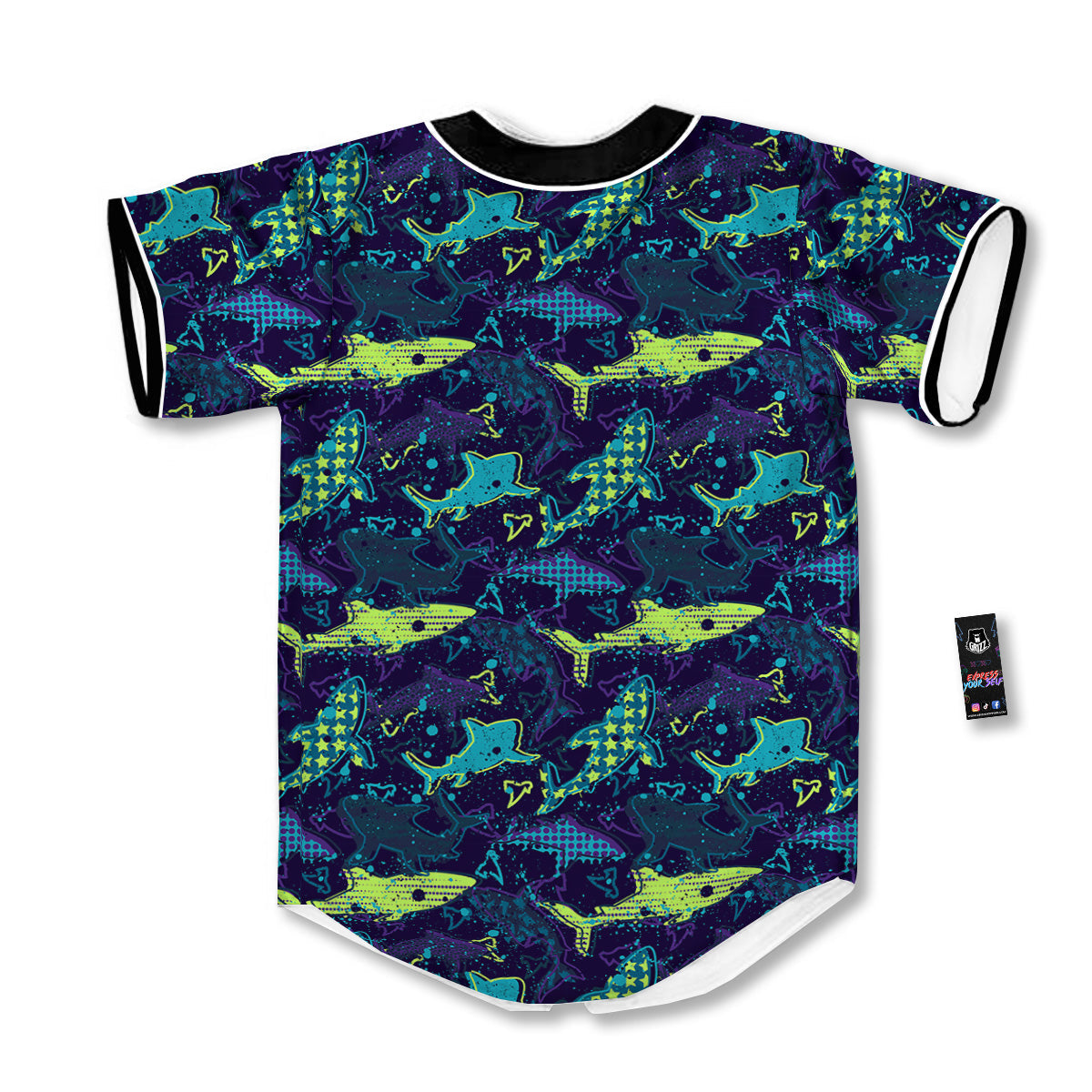 Abstract Shark Print Pattern Baseball Jersey-grizzshop