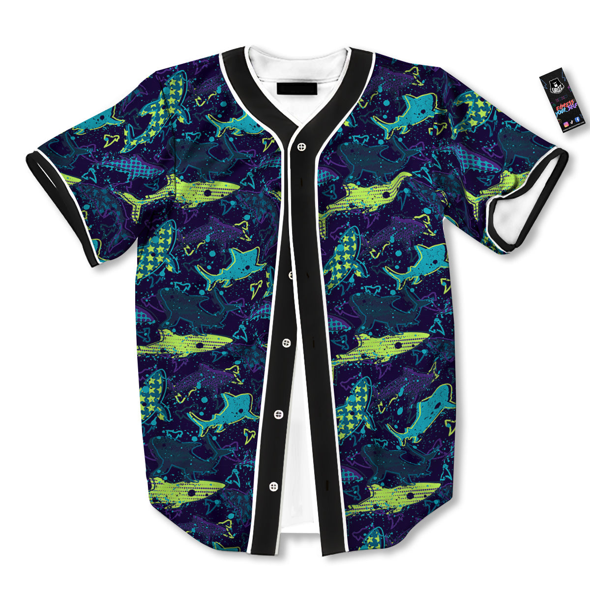 Abstract Shark Print Pattern Baseball Jersey-grizzshop