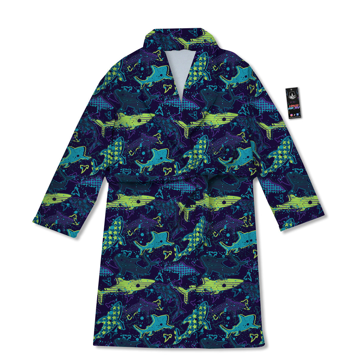 Abstract Shark Print Pattern Bathrobe-grizzshop