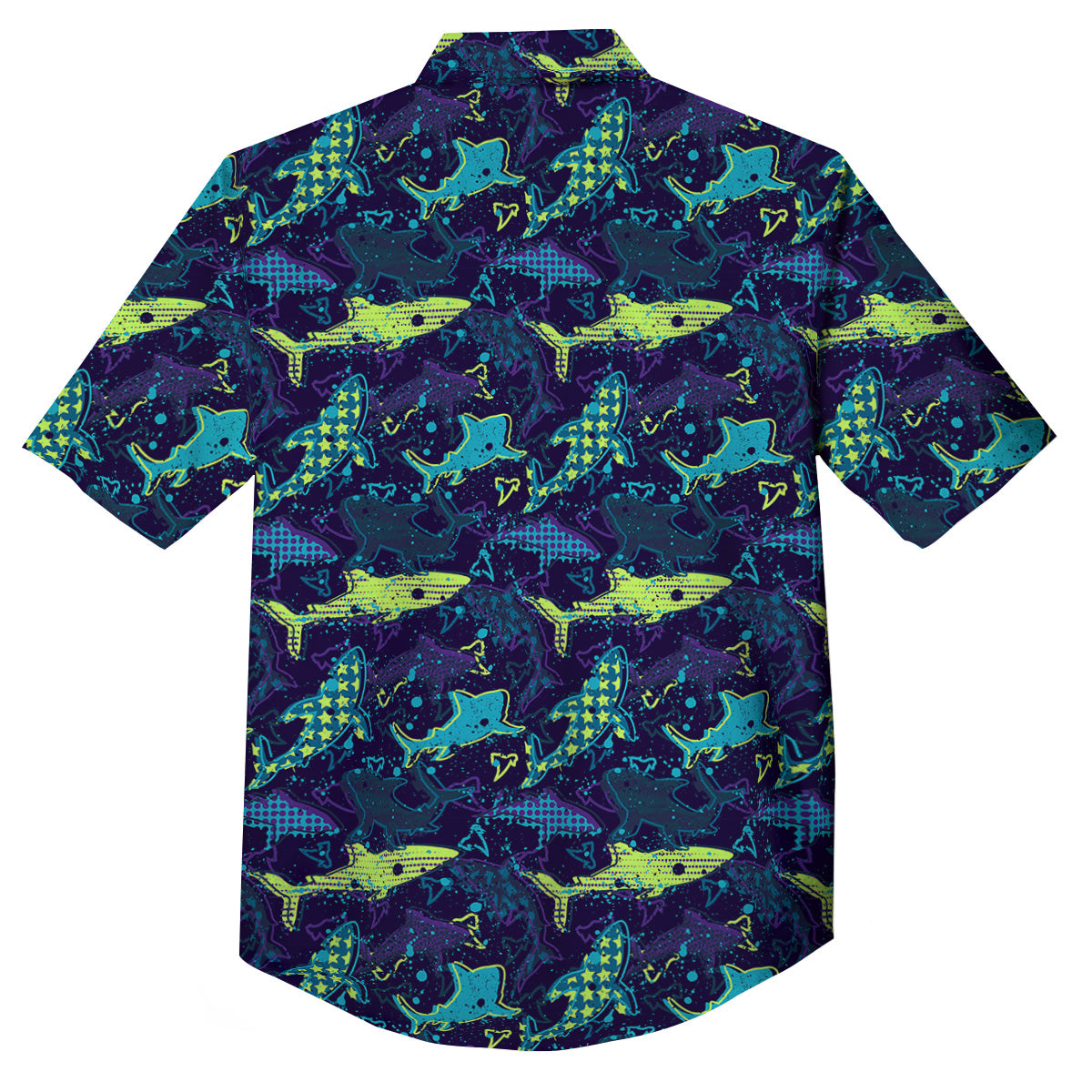 Abstract Shark Print Pattern Button Up Shirt-grizzshop
