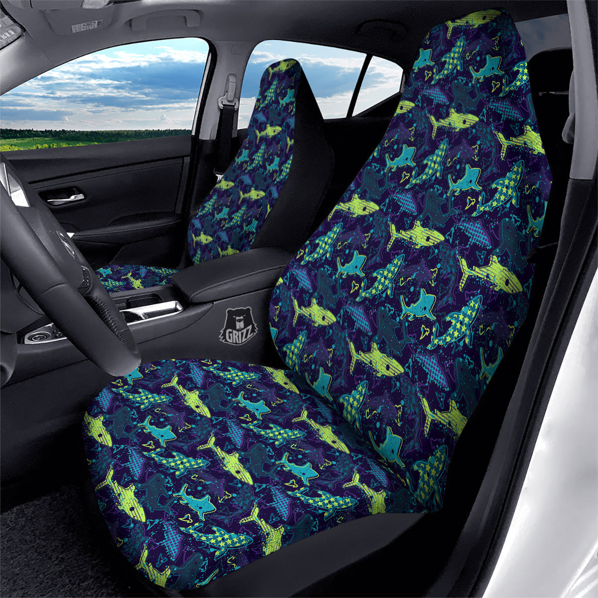 Abstract Shark Print Pattern Car Seat Covers-grizzshop